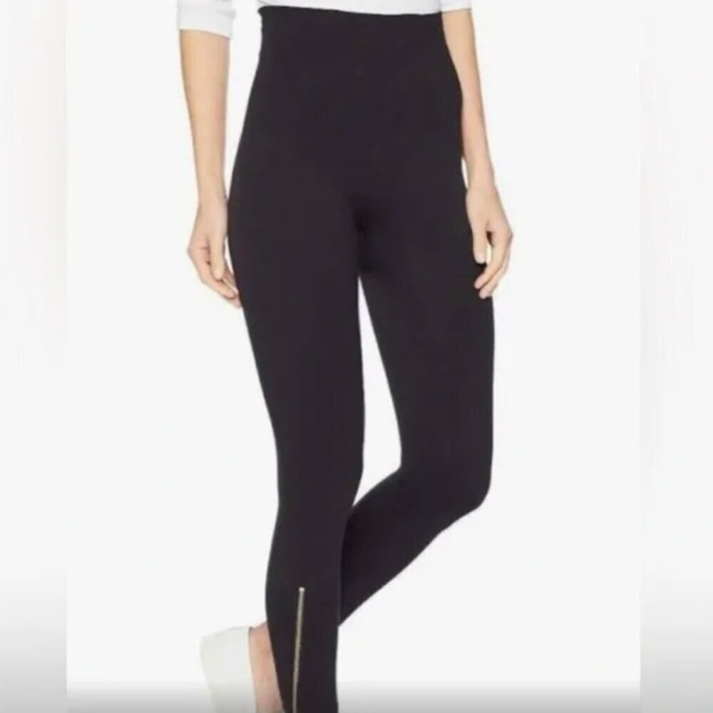 Spanx Look At Me Now Seamless High-Rise Gold Side Zip Leggings Black Size Large - Picture 2 of 5